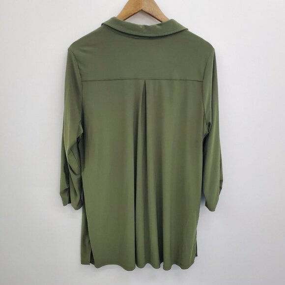 Roz & Ali Womens 3/4 Sleeve Olive Green Button Front Blouse Top Plus Size 2X - Picture 4 of 15